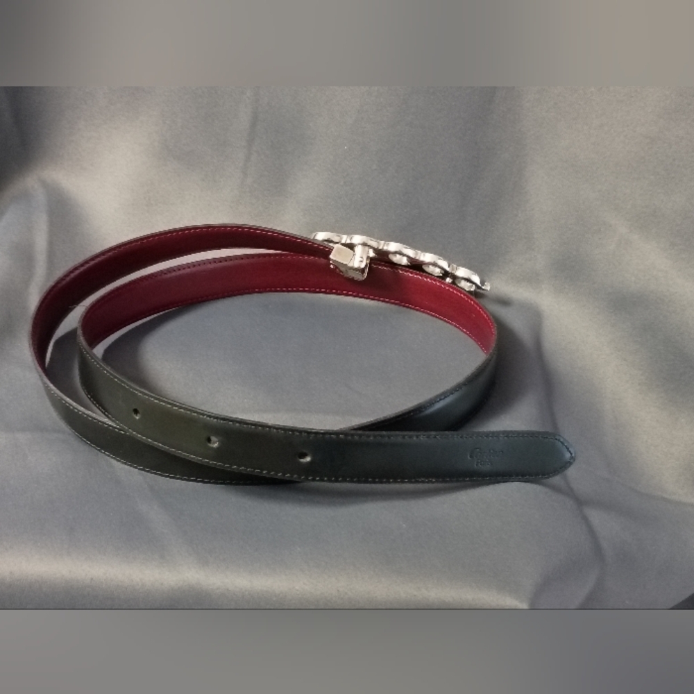 ❤️CARTIER PARIS SILVER BUCKLE WITH BLACK & BURGUNDY REVERSIBLE BELT 31-33.5 - Picture 7 of 9